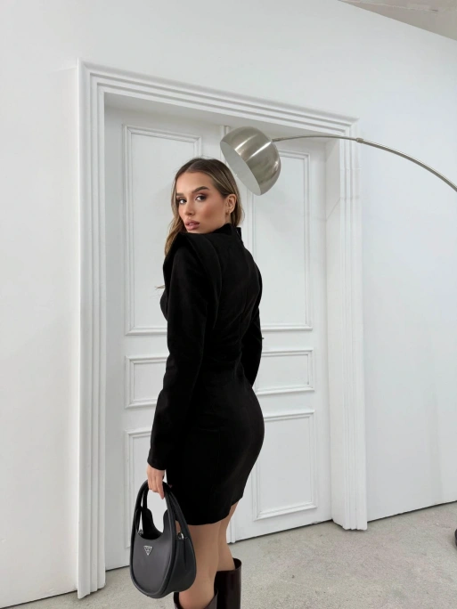 OMUZ DETAY NUBUK ELBİSE SİYAH