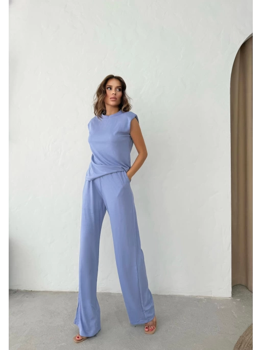 OMUZ VATKALI BLUZ VE PANTOLONLU MODAL KUMAŞ İKİLİ TAKIM LİLA
