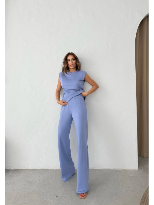 OMUZ VATKALI BLUZ VE PANTOLONLU MODAL KUMAŞ İKİLİ TAKIM LİLA