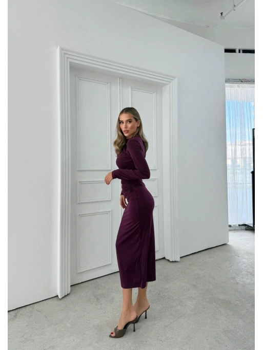 OMUZ VE BEL DRAPELİ UZUN SANDY ELBİSE MÜRDÜM