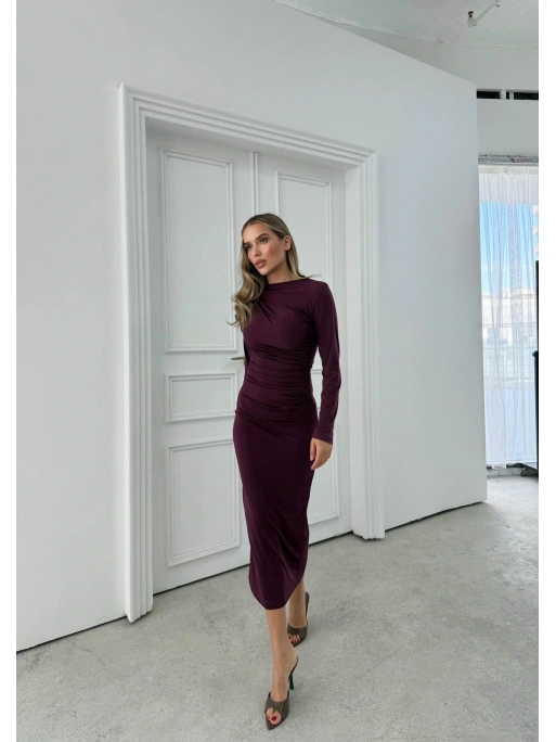 OMUZ VE BEL DRAPELİ UZUN SANDY ELBİSE MÜRDÜM