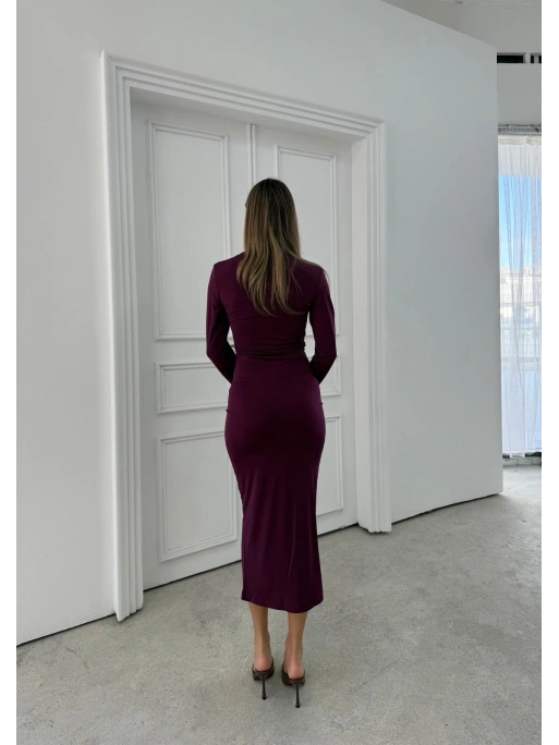 OMUZ VE BEL DRAPELİ UZUN SANDY ELBİSE MÜRDÜM
