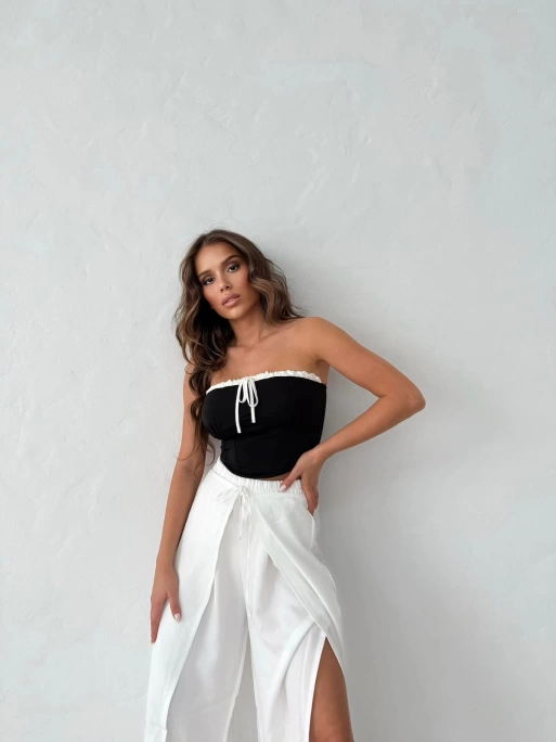 ÖN BAĞLAMALI STRAPLEZ CROP SİYAH