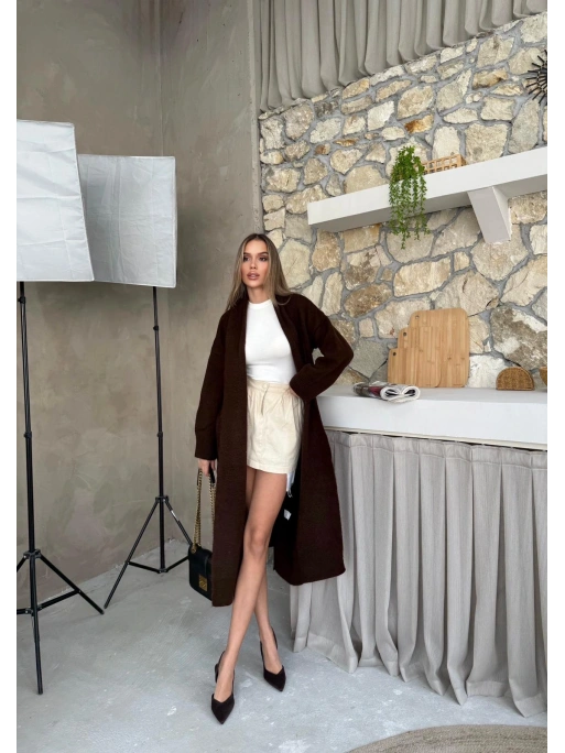 OVERSİZE UZUN TRİKO HIRKA ACI KAHVE