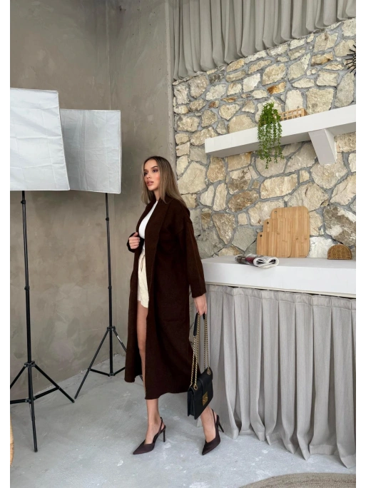 OVERSİZE UZUN TRİKO HIRKA ACI KAHVE