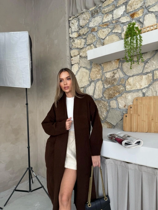 OVERSİZE UZUN TRİKO HIRKA ACI KAHVE