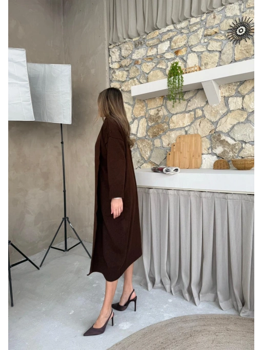 OVERSİZE UZUN TRİKO HIRKA ACI KAHVE