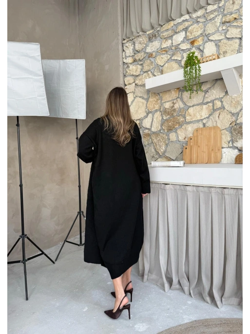 OVERSİZE UZUN TRİKO HIRKA SİYAH