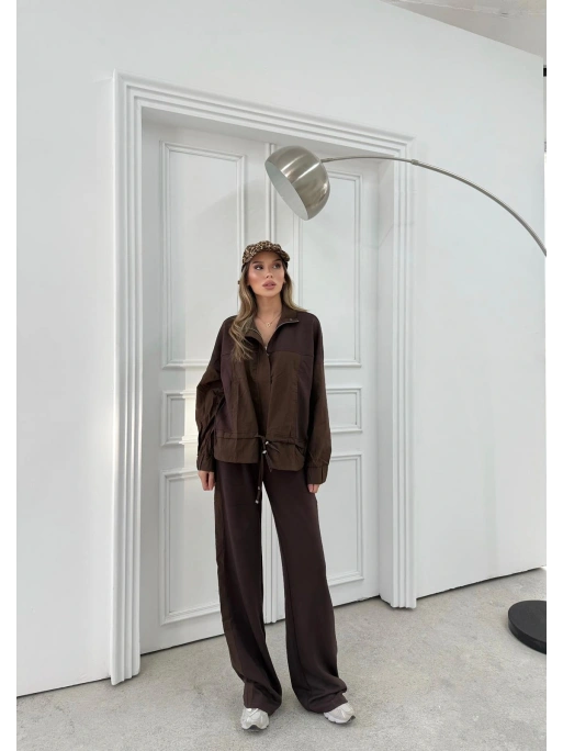 PARAŞÜT DETAY HIRKA VE PANTOLONLU MODAL İKİLİ TAKIM KAHVE