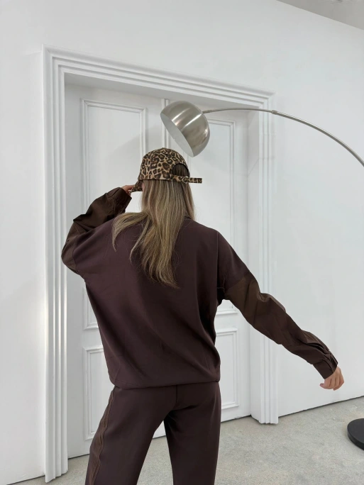 PARAŞÜT DETAY HIRKA VE PANTOLONLU MODAL İKİLİ TAKIM KAHVE