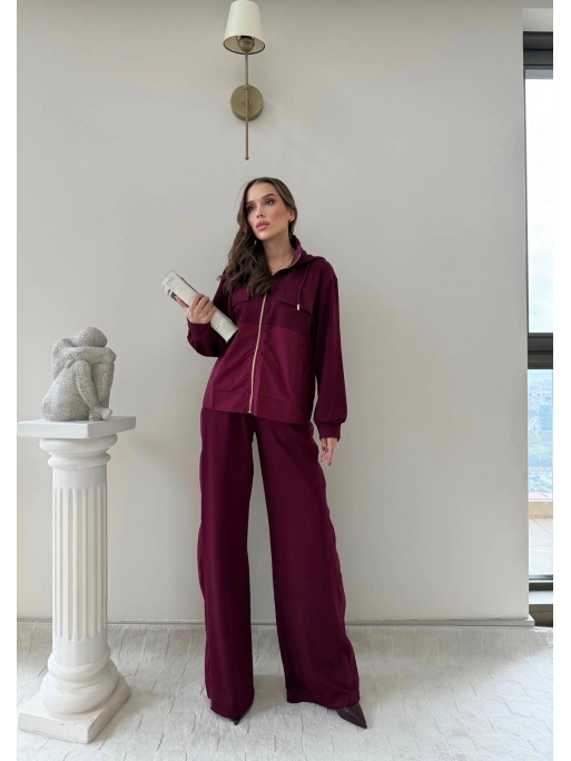 PARAŞÜT DETAY KAPÜŞONLU HIRKA VE PANTOLONLU MODAL İKİLİ TAKIM BORDO