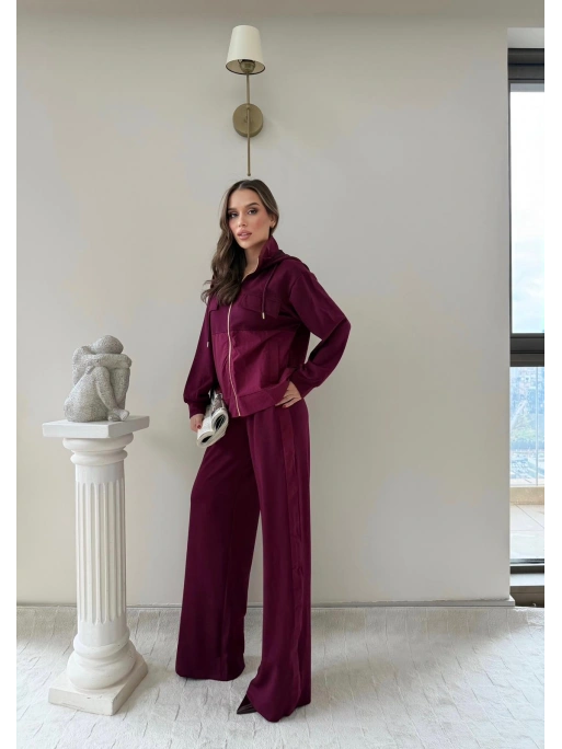 PARAŞÜT DETAY KAPÜŞONLU HIRKA VE PANTOLONLU MODAL İKİLİ TAKIM BORDO