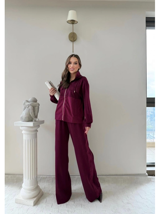 PARAŞÜT DETAY KAPÜŞONLU HIRKA VE PANTOLONLU MODAL İKİLİ TAKIM BORDO