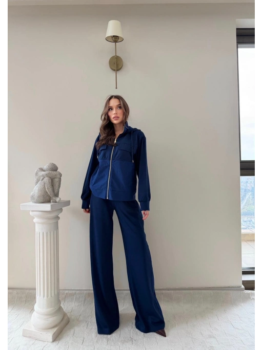 PARAŞÜT DETAY KAPÜŞONLU HIRKA VE PANTOLONLU MODAL İKİLİ TAKIM LACİVERT