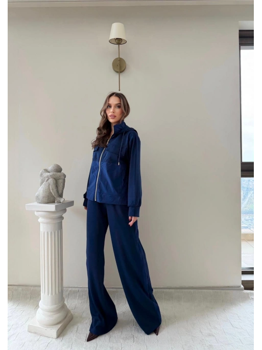 PARAŞÜT DETAY KAPÜŞONLU HIRKA VE PANTOLONLU MODAL İKİLİ TAKIM LACİVERT
