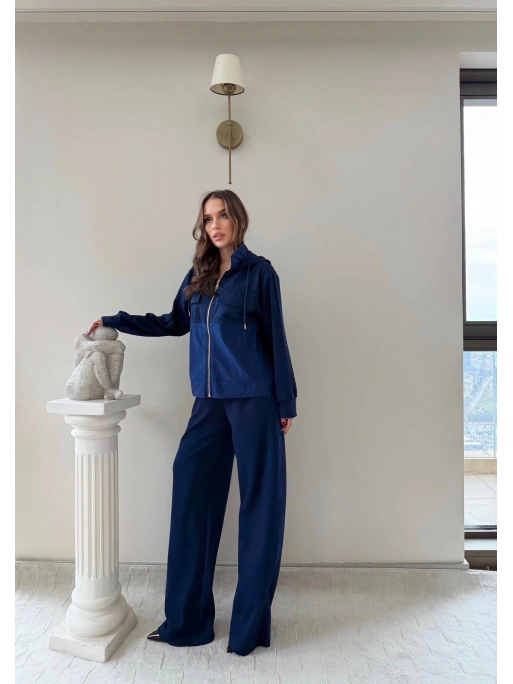 PARAŞÜT DETAY KAPÜŞONLU HIRKA VE PANTOLONLU MODAL İKİLİ TAKIM LACİVERT