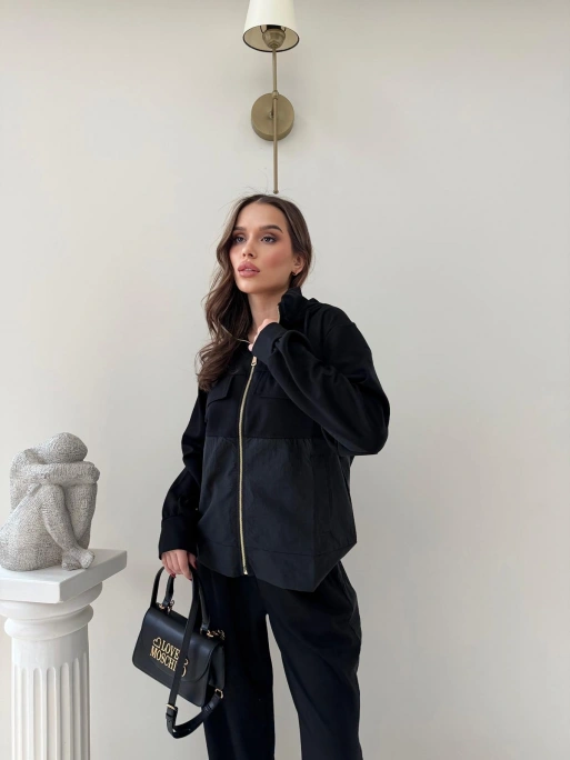 PARAŞÜT DETAY KAPÜŞONLU HIRKA VE PANTOLONLU MODAL İKİLİ TAKIM SİYAH