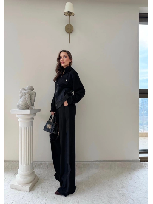 PARAŞÜT DETAY KAPÜŞONLU HIRKA VE PANTOLONLU MODAL İKİLİ TAKIM SİYAH