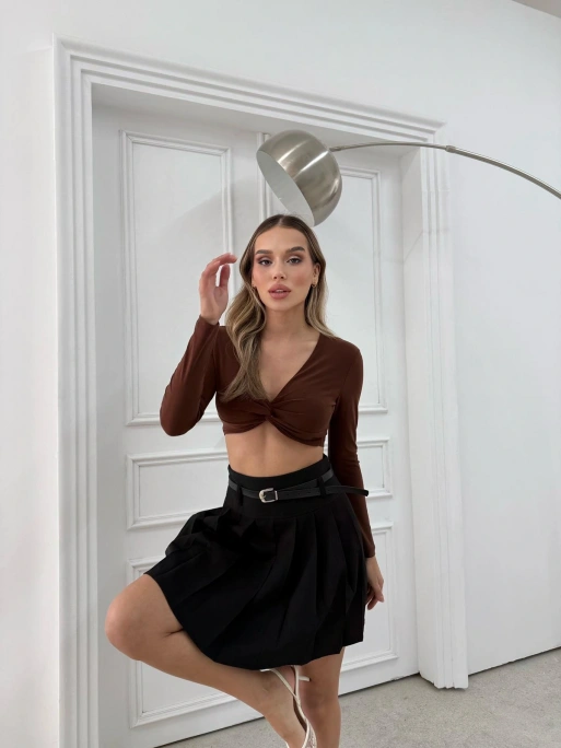 PİLELİ ŞORTLU KEMERLİ ETEK SİYAH