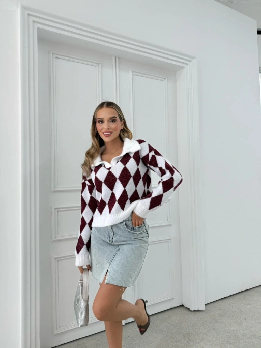 POLO YAKA BAKLAVA DESEN TRİKO BORDO