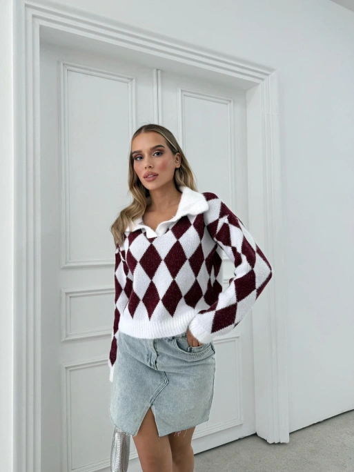 POLO YAKA BAKLAVA DESEN TRİKO BORDO