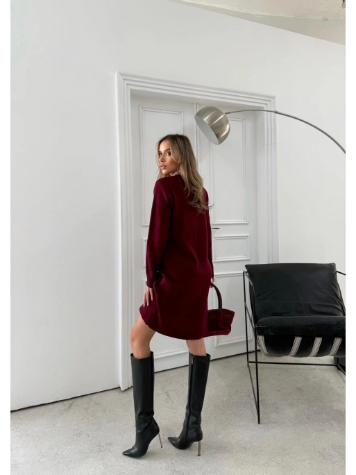 POLO YAKA FULARLI TRİKO ELBİSE BORDO