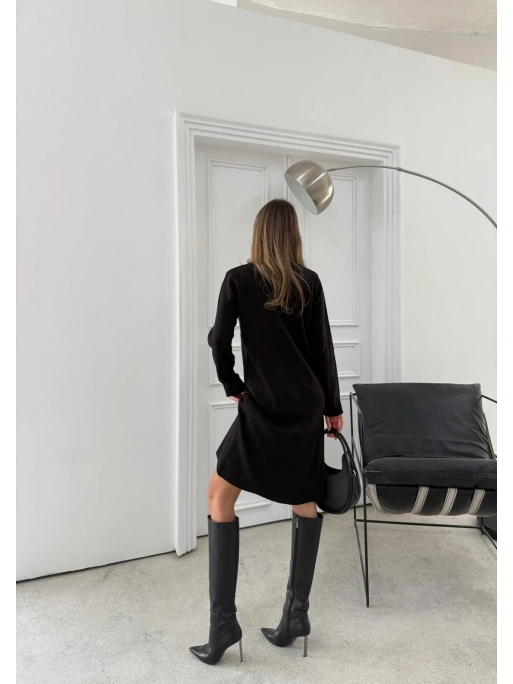 POLO YAKA FULARLI TRİKO ELBİSE SİYAH