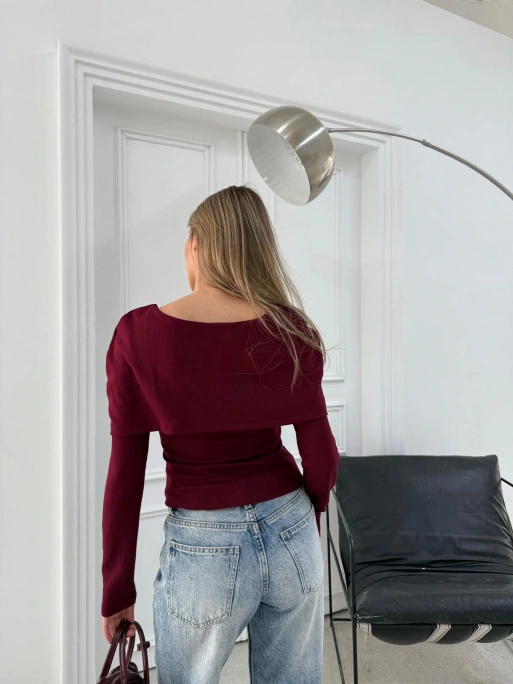 ŞAL YAKA ÖN BURGULU SELANİK KUMAŞ BLUZ BORDO