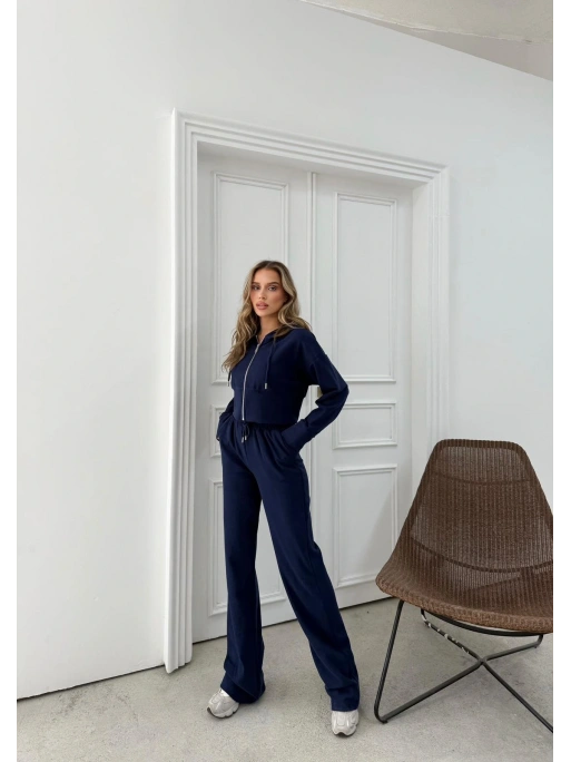 SELANİK KUMAŞ FERMUARLI KAPÜŞONLU HIRKA VE PANTOLONLU İKİLİ TAKIM LACİVERT MNS-3010