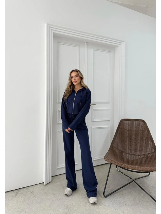 SELANİK KUMAŞ FERMUARLI KAPÜŞONLU HIRKA VE PANTOLONLU İKİLİ TAKIM LACİVERT MNS-3010