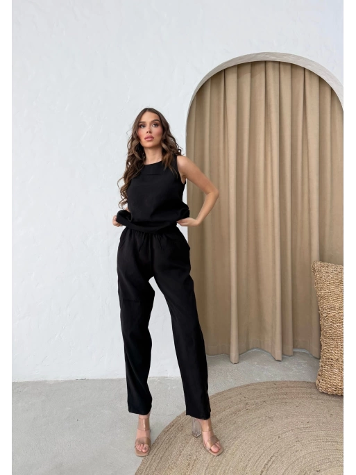 SIFIR KOL BLUZ VE PANTOLONLU İKİLİ TAKIM SİYAH