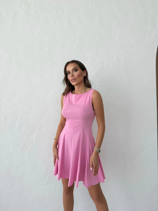 SIFIR KOL KLOŞ ETEK LİKRALI ELBİSE PEMBE