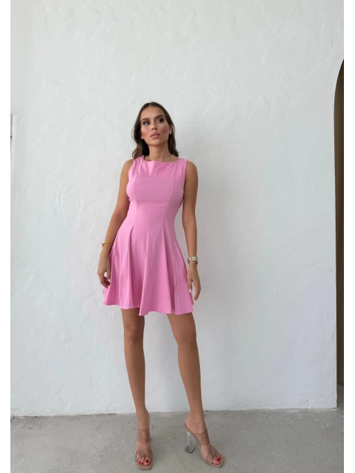 SIFIR KOL KLOŞ ETEK LİKRALI ELBİSE PEMBE