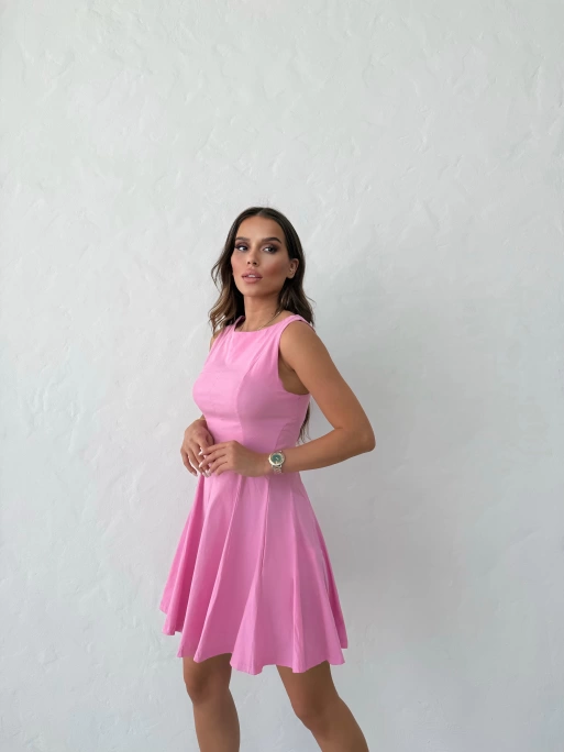 SIFIR KOL KLOŞ ETEK LİKRALI ELBİSE PEMBE