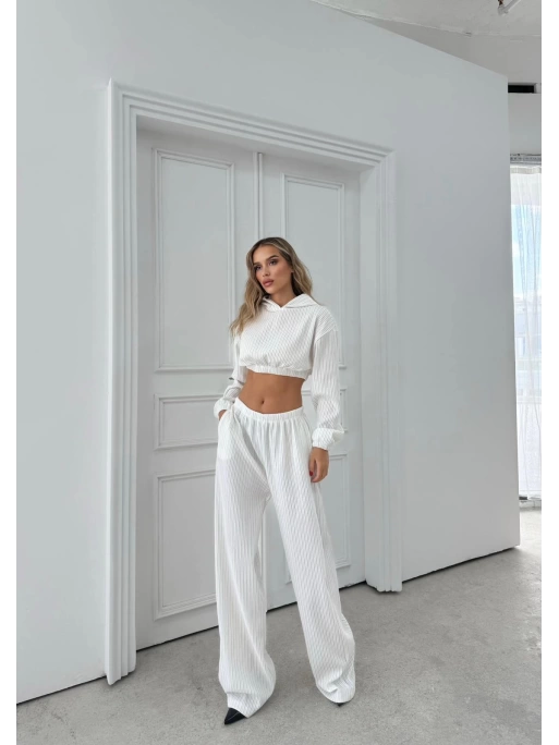 SİMLİ KAPÜŞONLU SWEAT VE PANTOLON İKİLİ TAKIM BEYAZ