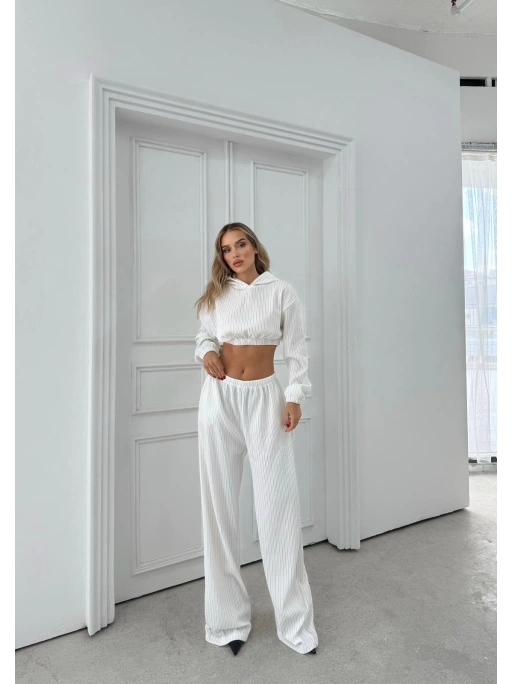 SİMLİ KAPÜŞONLU SWEAT VE PANTOLON İKİLİ TAKIM BEYAZ
