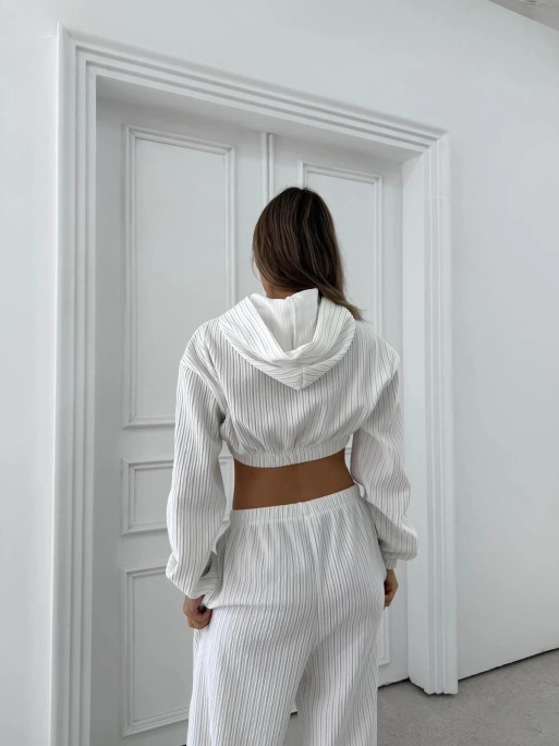 SİMLİ KAPÜŞONLU SWEAT VE PANTOLON İKİLİ TAKIM BEYAZ