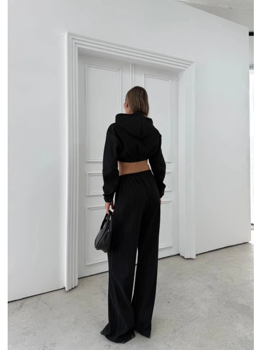 SİMLİ KAPÜŞONLU SWEAT VE PANTOLON İKİLİ TAKIM SİYAH