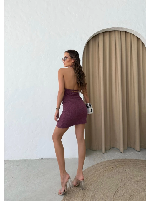 SIRT DEKOLTE DETAY HALTER YAKA ELBİSE BORDO