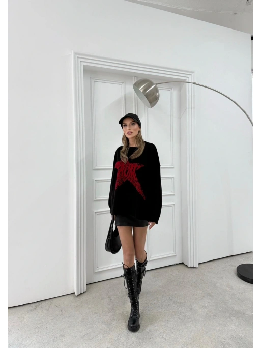 SIRT YAZI DETAY OVERSİZE KAZAK SİYAH