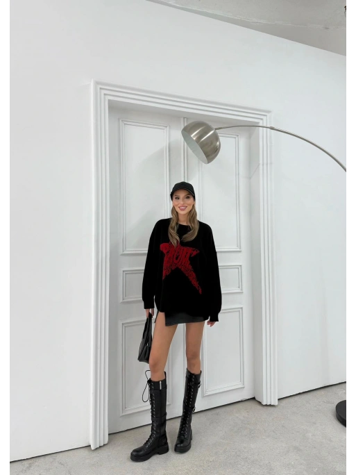 SIRT YAZI DETAY OVERSİZE KAZAK SİYAH