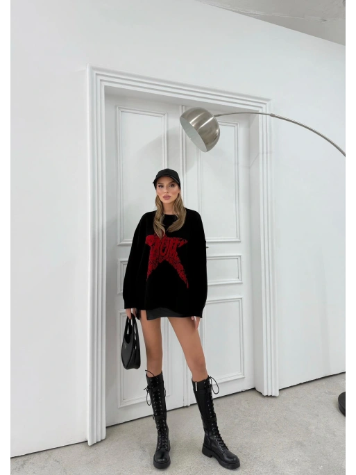 SIRT YAZI DETAY OVERSİZE KAZAK SİYAH