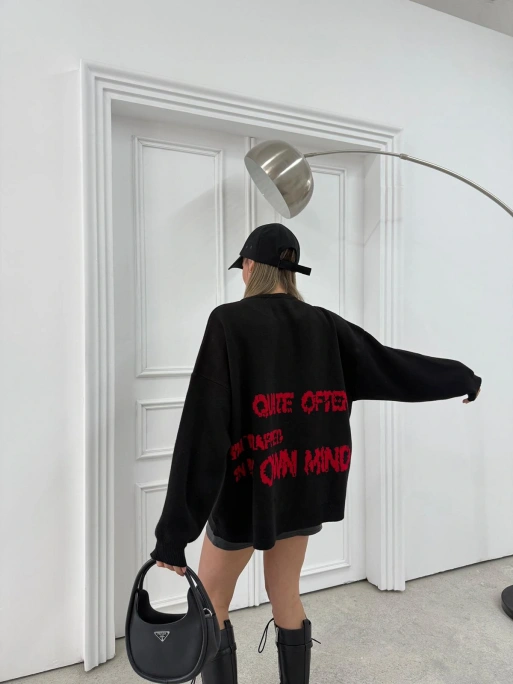 SIRT YAZI DETAY OVERSİZE KAZAK SİYAH