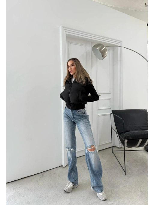 ŞİŞME KAPİŞONLU CROP MONT SİYAH