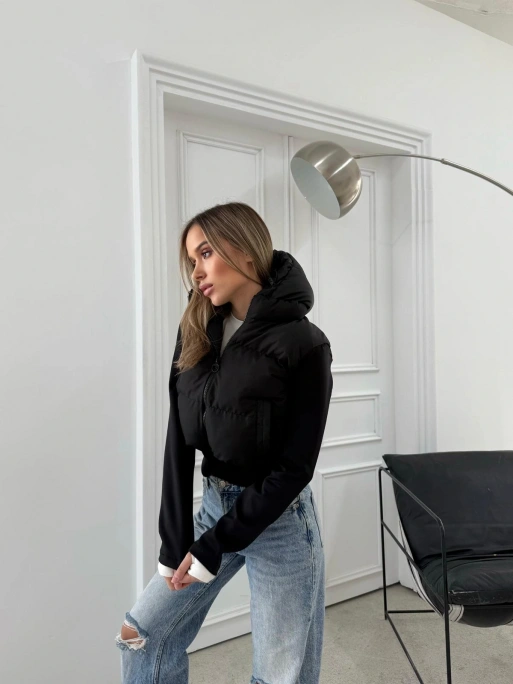 ŞİŞME KAPİŞONLU CROP MONT SİYAH