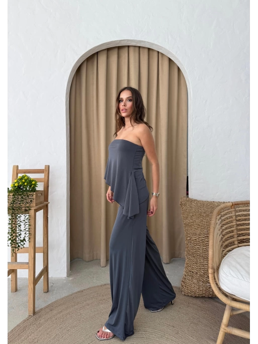 STRAPLEZ ASİMETRİK BLUZ VE PANTOLONLU SANDY İKİLİ TAKIM ANTRASİT