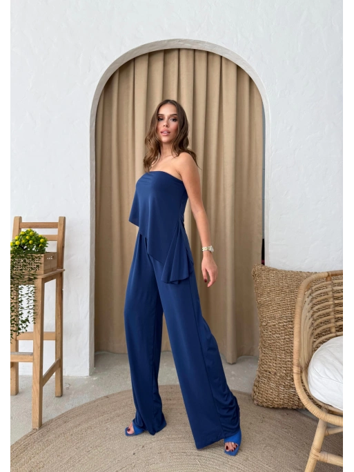 STRAPLEZ ASİMETRİK BLUZ VE PANTOLONLU SANDY İKİLİ TAKIM LACİVERT