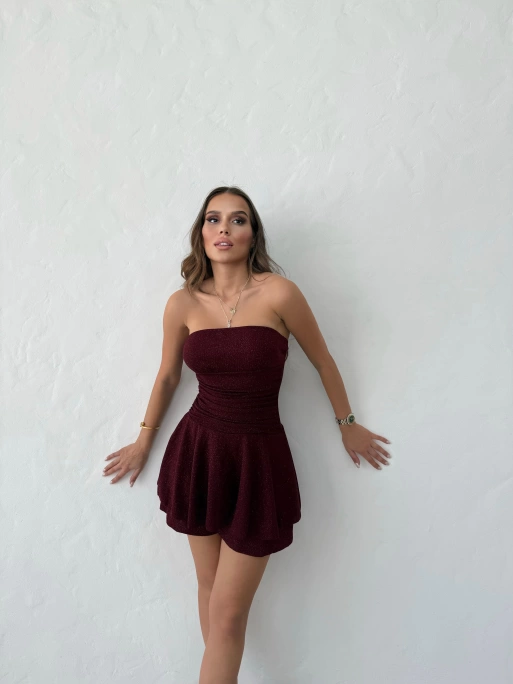 STRAPLEZ ŞORTLU SİMLİ ELBİSE BORDO