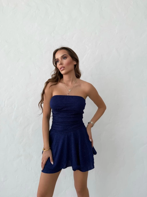 STRAPLEZ ŞORTLU SİMLİ ELBİSE LACİVERT