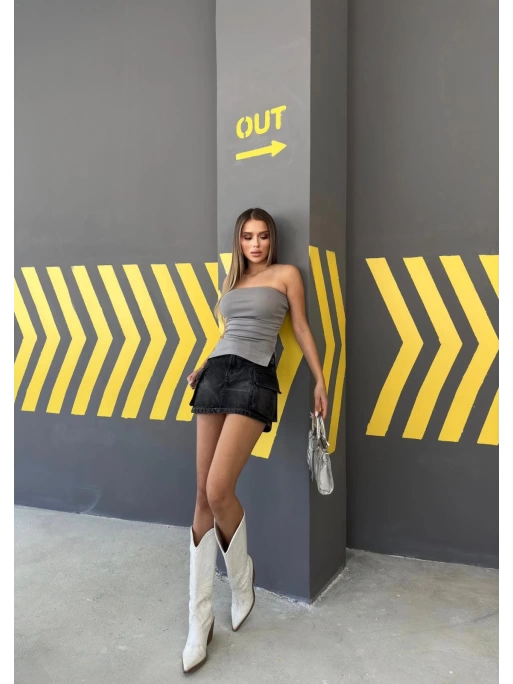 STRAPLEZ YAN YIRTMAÇLI CROP GRİ